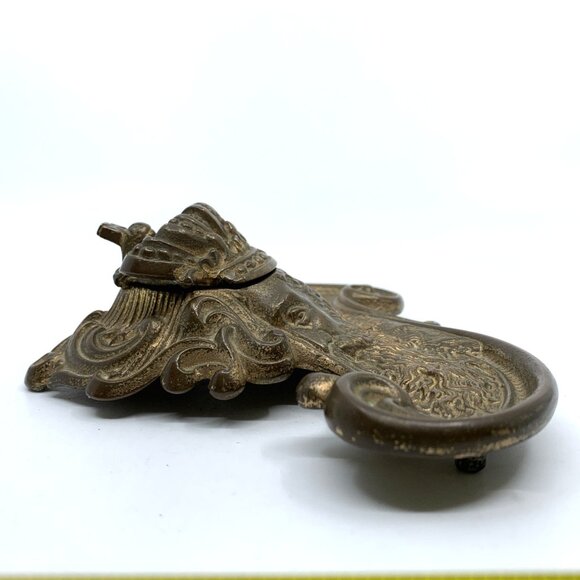 Edwardian Brass Inkwell Rex 1911 Ornate Antique Desk Accessory New Orleans - Picture 9 of 15